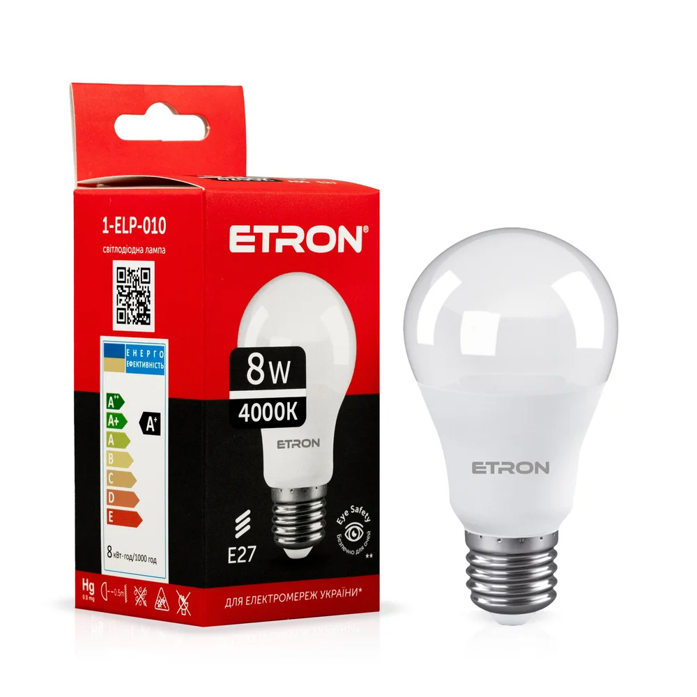 Світлодіодна LED лампа ETRON 8W A55 4000K E27 денне світло 1-ELP-010