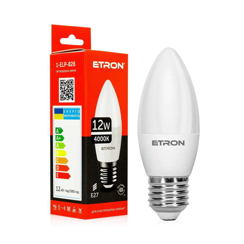 Лампа світлодіодна 1-ELP-826 12W 4000K E27 C37 TM ETRON 