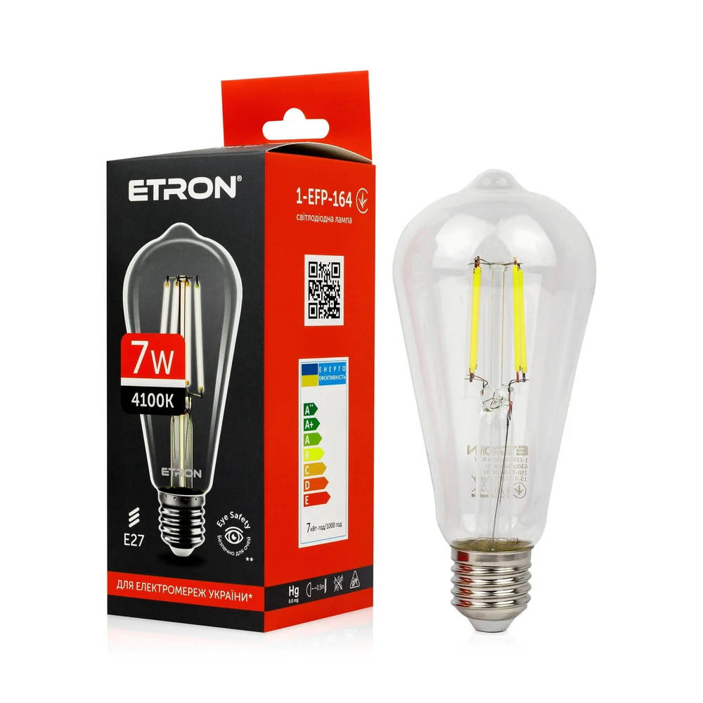 Светодиодная филаментная лампа ETRON ST64 7W E27 4200K нейтральный свет, прозрачная