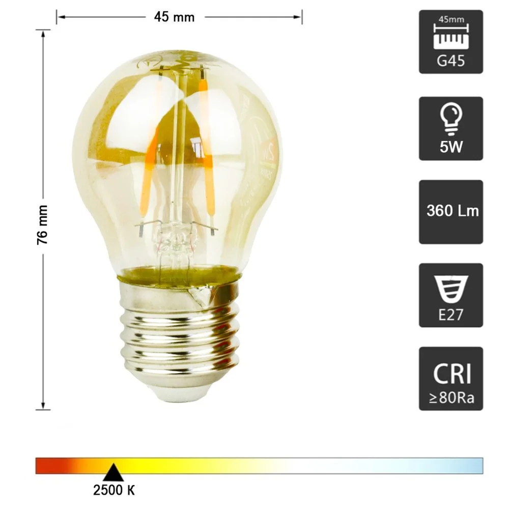 Комплект филаментных ламп ETRON Filament 10 шт 5Вт 2500К G45 E27 Golden 1-EFP-183-10