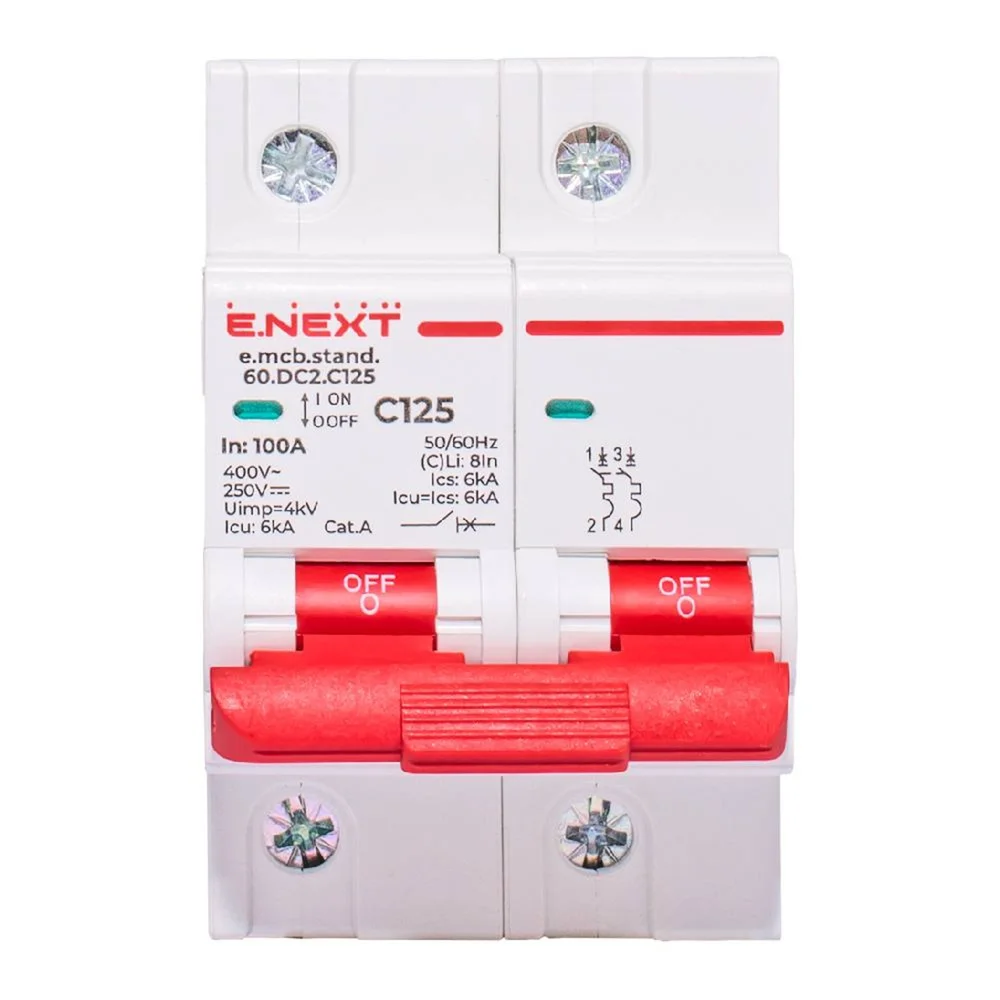 Модульный автоматический выключатель E.NEXT e.mcb.stand.60.DC.2.C125 2P 125A C 6kA DC