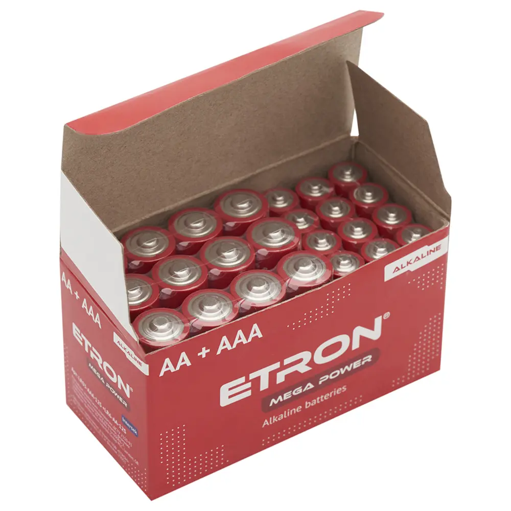 Набір лужних батарейок ETRON Alkaline AA (LR6) + AAA (LR03) 1.5 В, 24 шт (12 AA + 12 AAA)